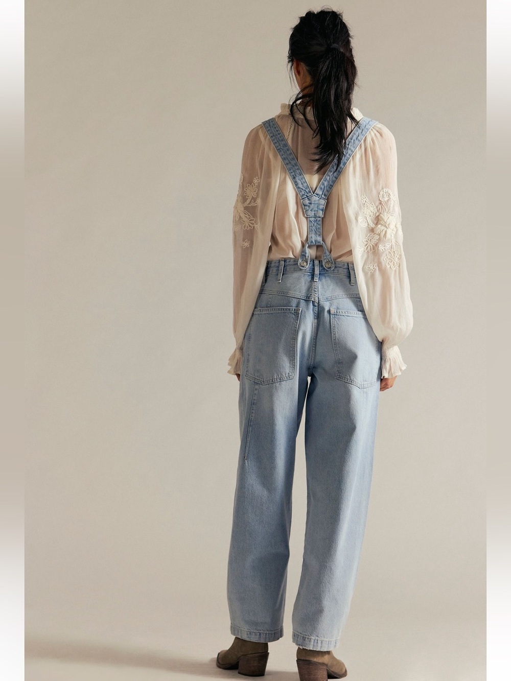 Free People Berkeley Suspender Jeans in shade Homecoming- Light Blue Denim - Picture 14 of 15